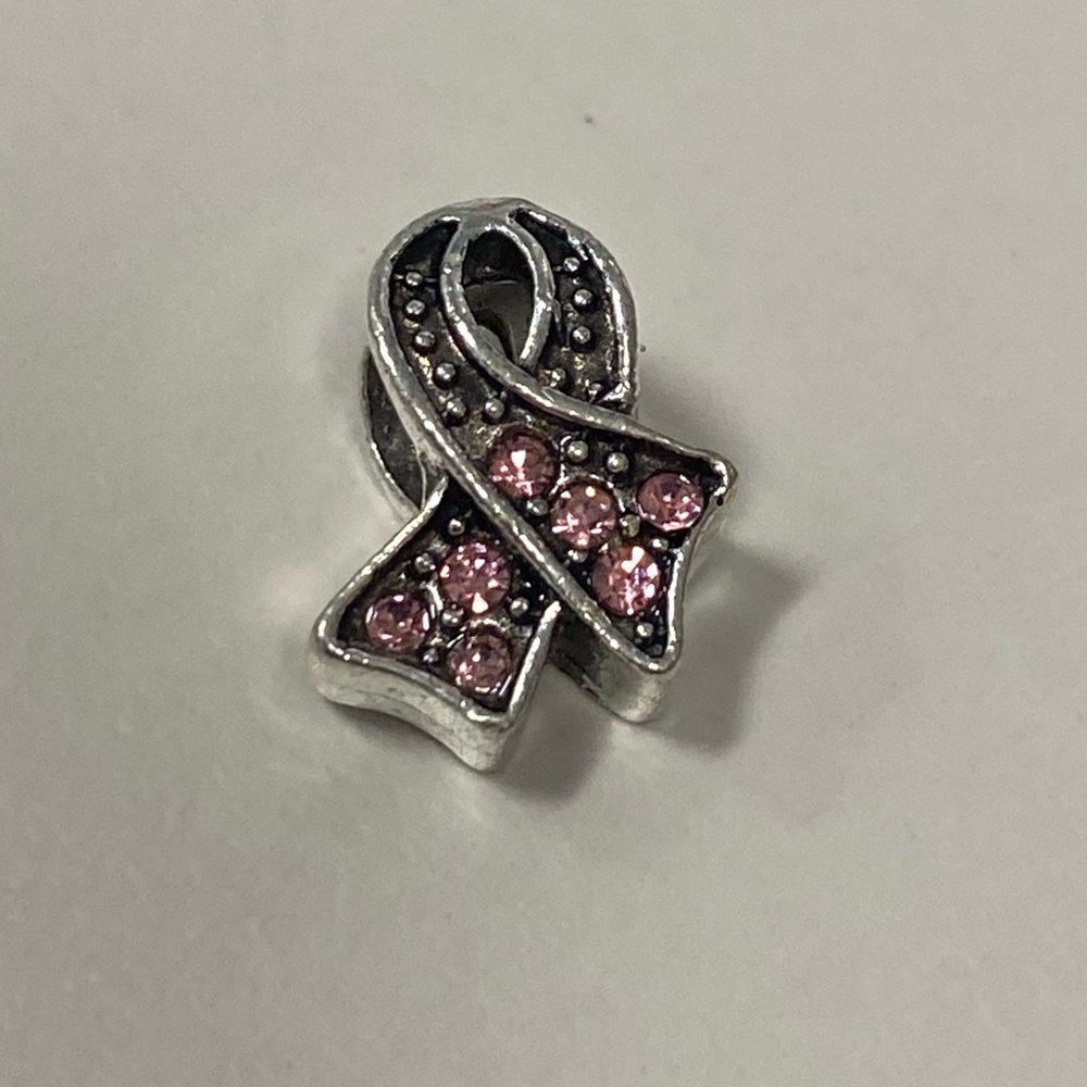 Pink Stone Ribbon Silver Charm 4 Pandora bracelet
